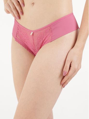 Calcinha Fio Dental com Renda Feminina Rosa
