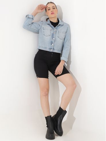 Blusa Manga Longa Cropped Feminina Preto