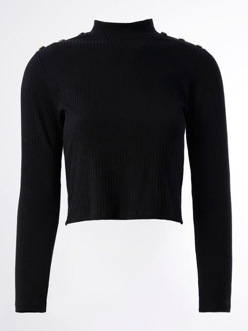 Blusa Manga Longa Cropped Feminina Preto
