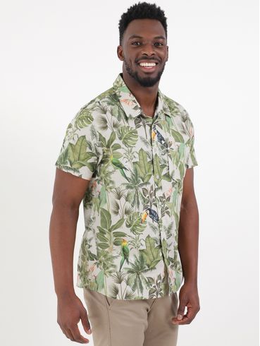 Camisa Manga Curta Estampada Vels Masculina Bege
