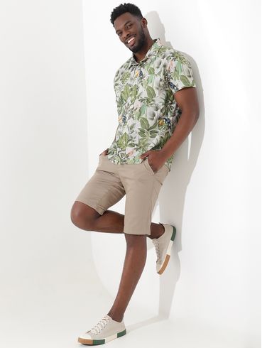 Camisa Manga Curta Estampada Vels Masculina Bege