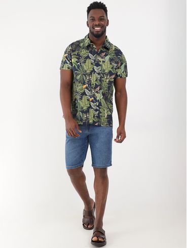 Camisa Manga Curta Estampada Vels Masculina Azul Marinho