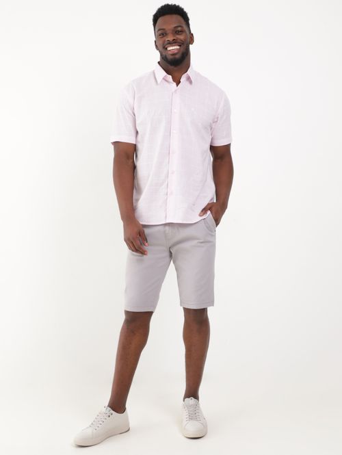 Camisa Manga Curta Slim Fit Masculina Rosa