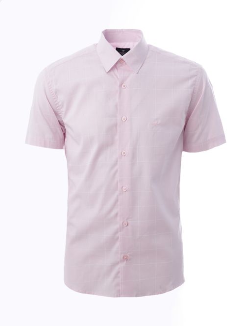 Camisa Manga Curta Slim Fit Masculina Rosa