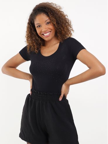 Blusa Manga Curta Feminina Preto