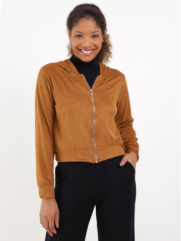Jaqueta Suede com Capuz Autentique Feminina Caramelo
