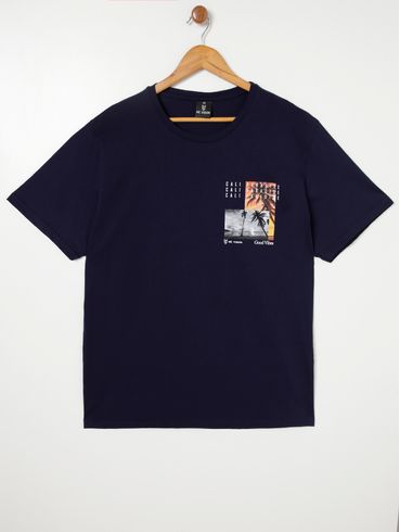 Camiseta Manga Curta Plus Size Masculina Azul Marinho