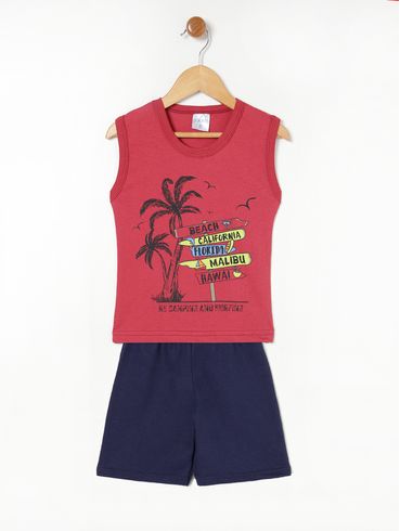 Conjunto Curto Infantil Para Menino - Vermelho/Azul Marinho