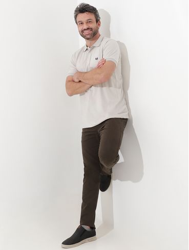 Polo Manga Curta Vilejack Masculina Bege