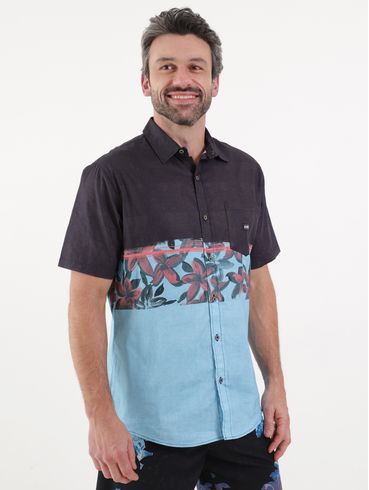 Camisa Manga Curta Masculina Preto/Azul