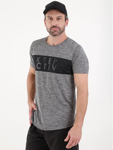 Camiseta Esportiva Manga Curta Masculina Cinza/Preto