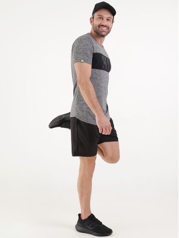 Camiseta Esportiva Manga Curta Masculina Cinza/Preto