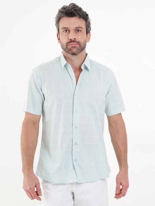 Camisa Manga Curta Slim Fit Masculina Verde