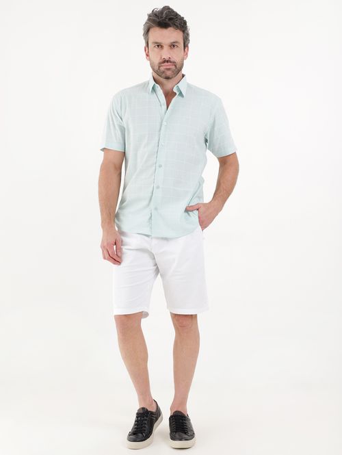 Camisa Manga Curta Slim Fit Masculina Verde