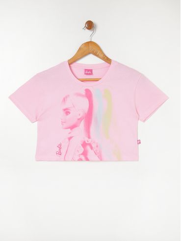 Blusa Cropped Barbie Juvenil Para Menina - Rosa