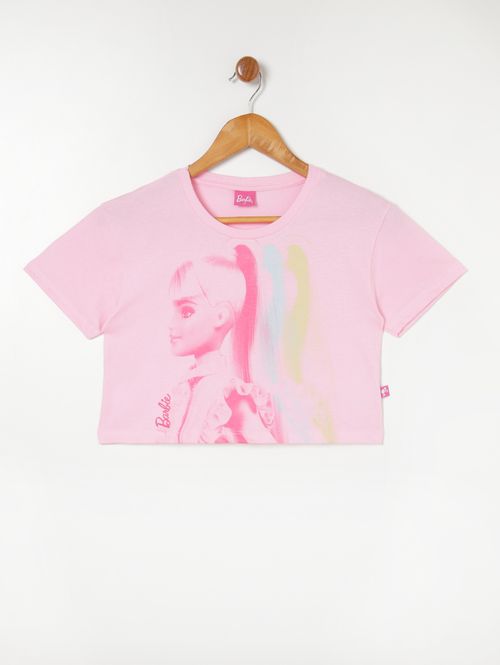 Blusa Cropped Barbie Juvenil Para Menina - Rosa