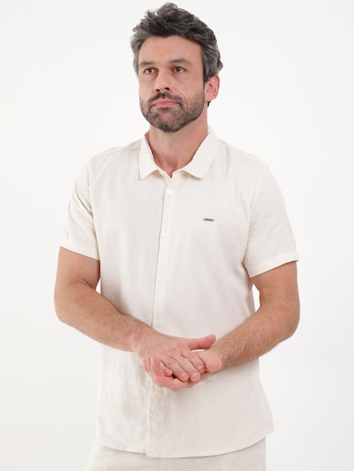 Camisa Manga Curta Masculina Bege