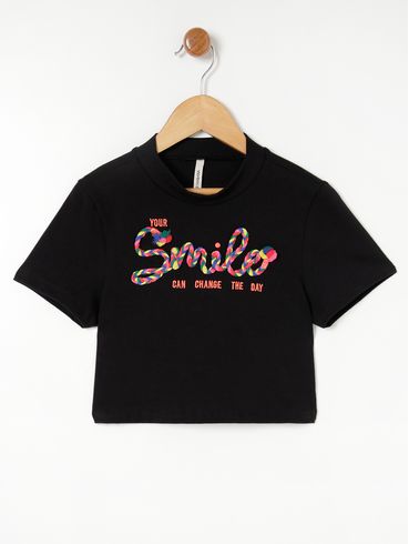Blusa Manga Curta Cativa Juvenil Para Menina - Preto