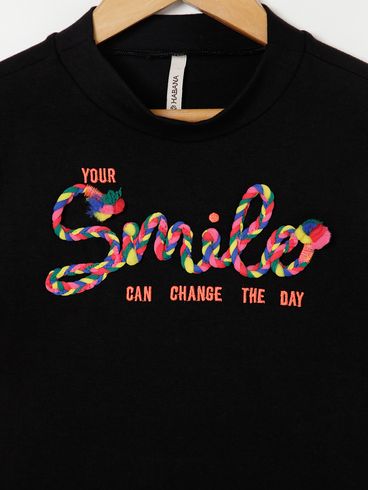 Blusa Manga Curta Cativa Juvenil Para Menina - Preto