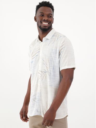 Camisa Manga Curta Estampada Masculina Bege