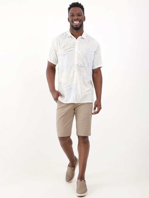 Camisa Manga Curta Estampada Masculina Bege