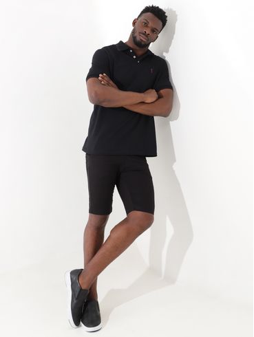 Polo Manga Curta Masculina Preto