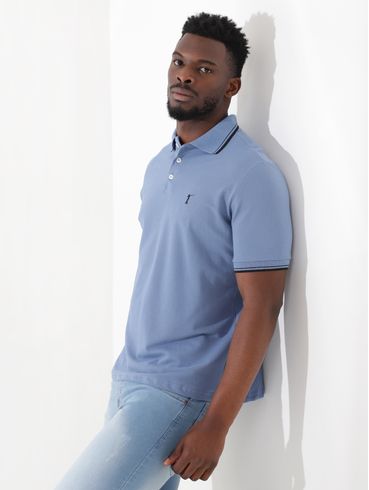Polo Manga Curta Masculina Azul