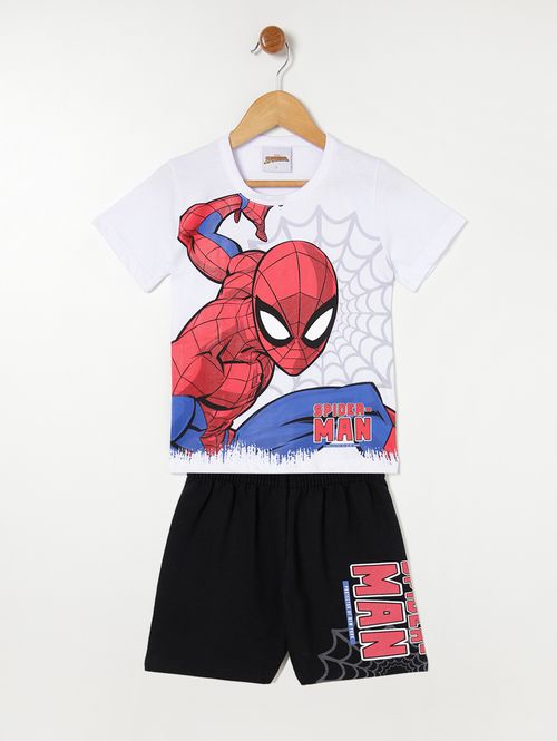 Conjunto Curto Homem Aranha Infantil- Branco/Preto