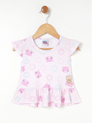Blusa Manga Curta Infantil Para Bebê- Rosa