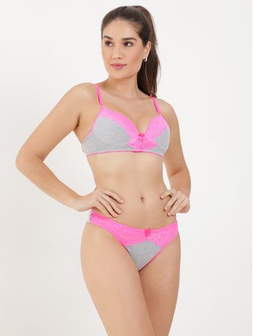Conjunto Lingerie Feminino Cinza/Rosa