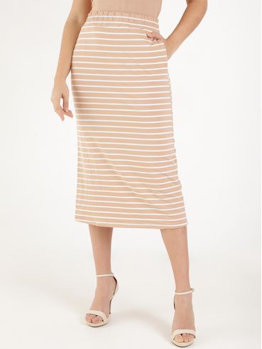 Saia Listrada Feminina Bege/Branco