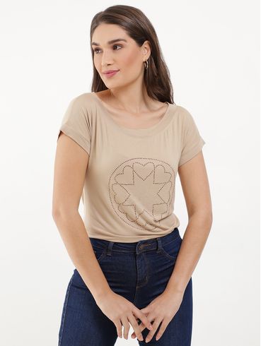 Blusa Manga Curta Feminina Bege
