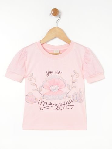 Blusa Manga Curta Infantil Para Menina- Rosa