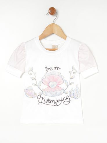 Blusa Manga Curta Infantil Para Menina- Off white