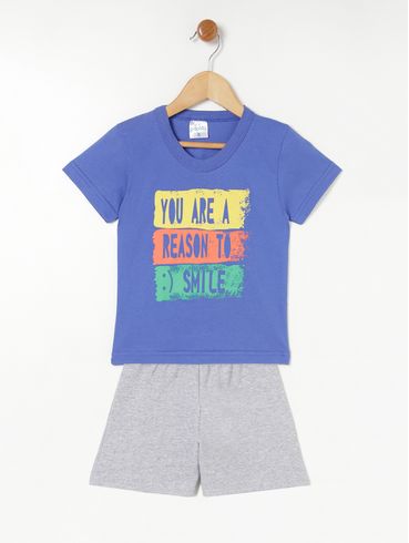 Conjunto Curto Infantil- Azul/Cinza