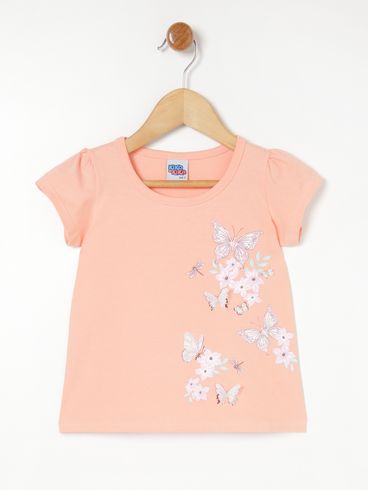 Blusa Manga Curta Infantil Para Menina - Laranja