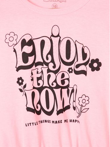 Blusa Manga Curta Juvenil Para Menina - Rosa