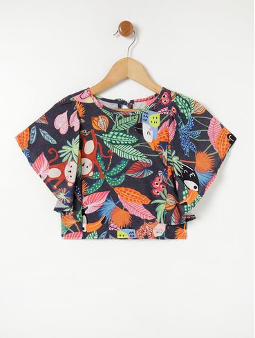 Blusa Manga Curta Infantil Para Menina - Azul Marinho