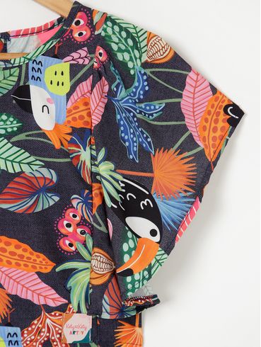 Blusa Manga Curta Infantil Para Menina - Azul Marinho
