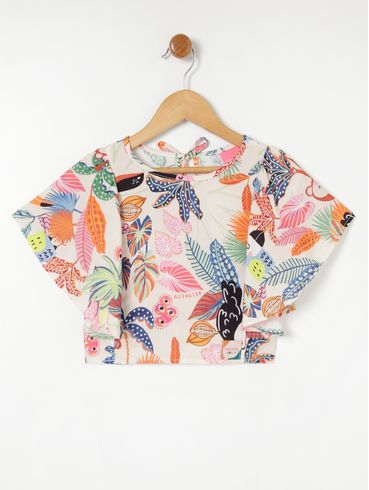 Blusa Manga Curta Infantil Para Menina - Off white
