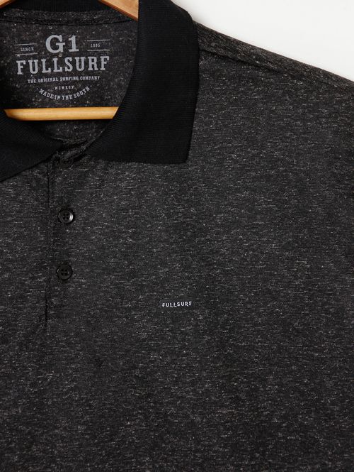 Polo Manga Curta Full Surf Plus Size Masculina Preto