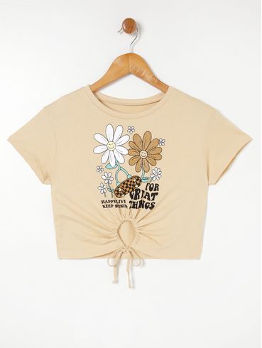 Blusa Manga Curta Juvenil Para Menina - Bege