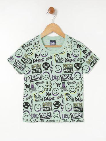 Camiseta Manga Curta Estampada Infantil- Verde