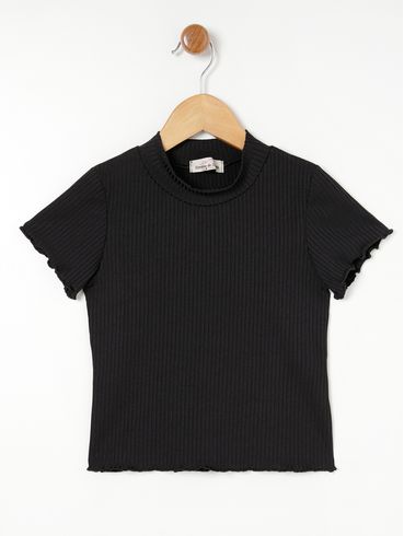 Blusa Manga Curta Juvenil Para Menina - Preto