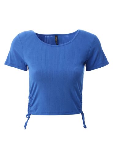 Blusa Cropped Manga Curta Feminina Azul