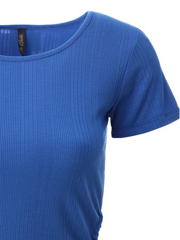 Blusa Cropped Manga Curta Feminina Azul