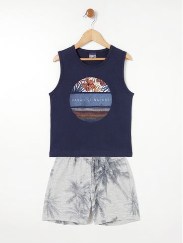 Conjunto Curto Infantil- Azul marinho/Cinza