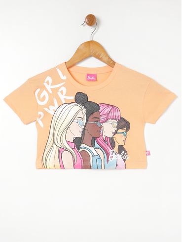 Blusa Cropped Barbie Infantil Para Menina - Laranja