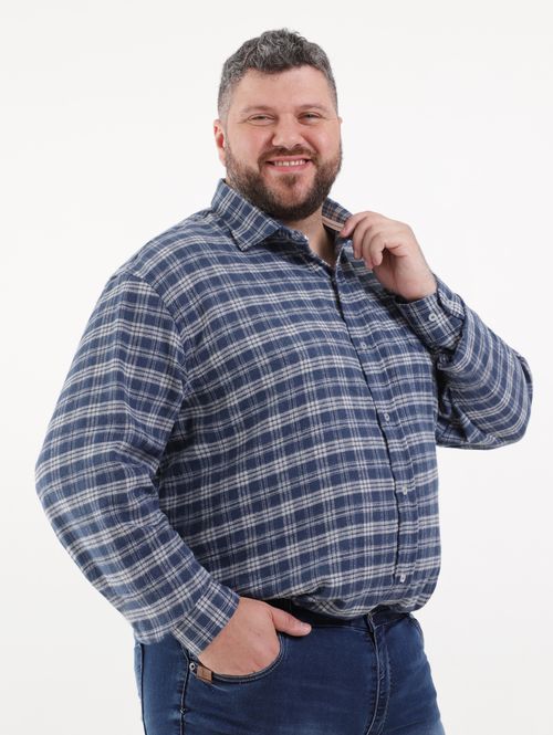 Camisa Manga Longa Vilejack Plus Size Masculina Azul Marinho