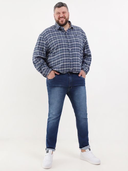 Camisa Manga Longa Vilejack Plus Size Masculina Azul Marinho